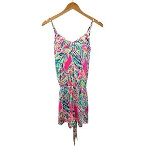 Lilly Pulitzer Womens Deanna Belted Romper Sz XS Palm Reader Sleeveless NWT